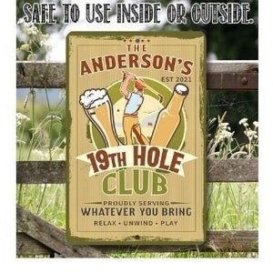 Personalized 19th Hole Club Golf - 8" x 12" or 12" x 18" Aluminum Tin Awesome Metal Poster