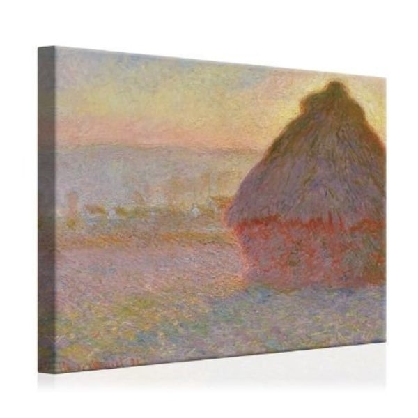 Grainstack (Sunset) by Claude Monet - Large French Impressionist Stretched Canvas Art Print - Oranges Fading into Pinks, Blues and Greens