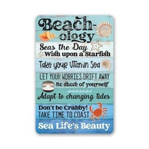Tin - Beachology Sea Life's Beauty - Metal Sign - 8"x12" or 12"x18" Use Indoor/Outdoor - Great Beach House Decor and Gift for Beach Lovers