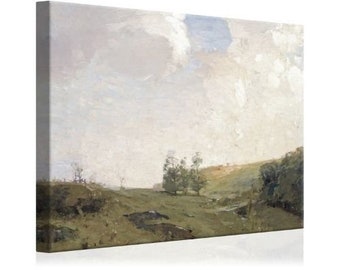The Three Trees by W. L. Lathrop - Large American 19th Century Landscape Stretched Canvas Art Print - With Greys, Whites, Blues, and Greens
