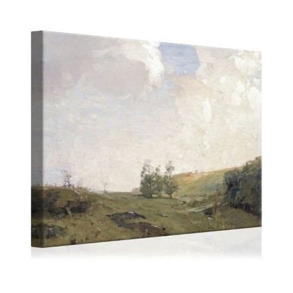 The Three Trees by W. L. Lathrop - Large American 19th Century Landscape Stretched Canvas Art Print - With Greys, Whites, Blues, and Greens