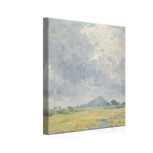 Landscape with a Castle by Ľudovít Čordák - Large Hungarian Impressionist Landscape Stretched Canvas Art Print - Blues , Whites, and Greens