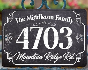 Metal Address Home Number Sign Plaque - Rectangular - 12" x 8" or 18" x 12" Aluminum Address and Street Name - Housewarming and Family Gift