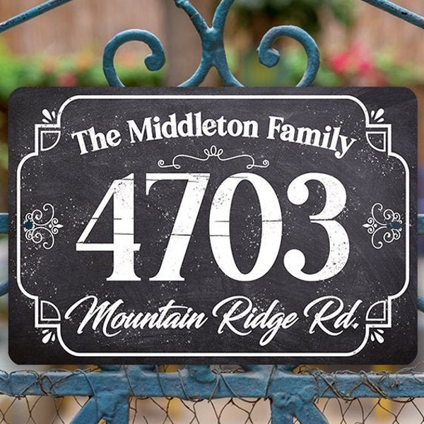 Metal Address Home Number Sign Plaque - Rectangular - 12" x 8" or 18" x 12" Aluminum Address and Street Name - Housewarming and Family Gift