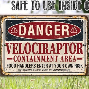 Danger Velociraptor - 8" x 12" or 12" x 18" Aluminum Tin Awesome Metal Poster