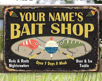 Tin - Personalized Bait Shop Metal Sign-8"x12"/12"x18" Indoor/Outdoor-Decor for Lake House,Garage/Man Cave