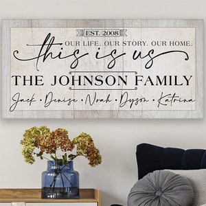 Personalized - This Is Us Our Life - Large Canvas (Not Printed on Wood) - Stretched - Above a Couch & Living Room Decor - Housewarming Gift