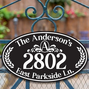 Metal Address House Number Sign Plaque - Oval - 12" x 7" Personalized Address & Street Name - Custom Wall Mounted - Great Housewarming Gift