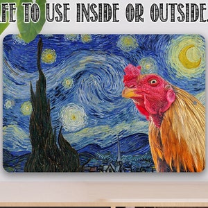 The Starry Night Painting - Interrupted by Rooster- 8" x 12" or 12" x 18" Aluminum Tin Awesome Metal Poster