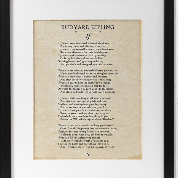 Rudyard Kipling - If - 11x14 Unframed Book Page Print - Great Gift and Inspirational Decor