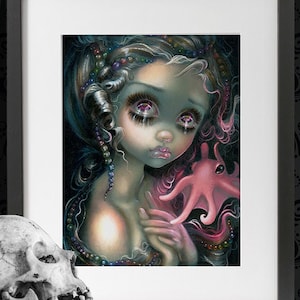 Strangeling Dumbo Octopus Mermaid - Gothic 11x14 Unframed Boho Magical Art Print Poster-Great Gift for Fairycore, Fantasy, Magic, Goth Decor