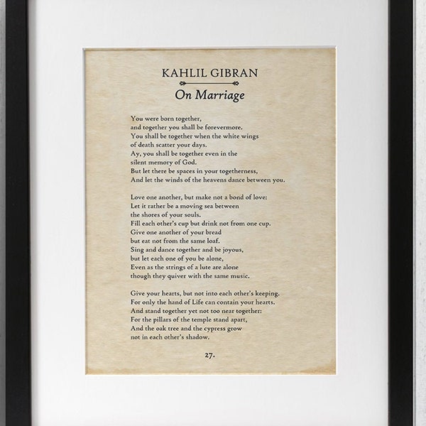 Kahlil Gibran - On Marriage - 11x14 Unframed Typography Book Page Print - Great Wedding and Anniversary Gift