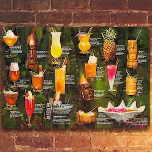 Colorful Vintage Tiki Menu - 8" x 12" or 12" x 18" Aluminum Tin Awesome Metal Poster