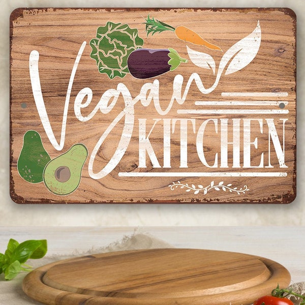 Tin - Vegan Kitchen - Metal Sign - 8" x 12" or 12" x 18" Use Indoor/Outdoor - Great Vegan Kitchen Decor