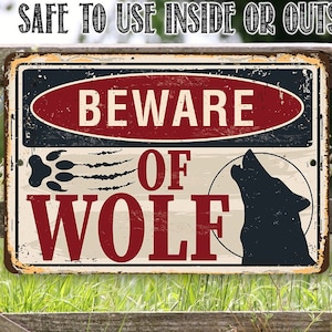 Beware of Wolf - 8" x 12" or 12" x 18" Aluminum Tin Awesome Metal Poster