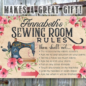 Personalized - Sewing Room Rules 8" x 12" or 12" x 18" Aluminum Tin Awesome Metal Poster