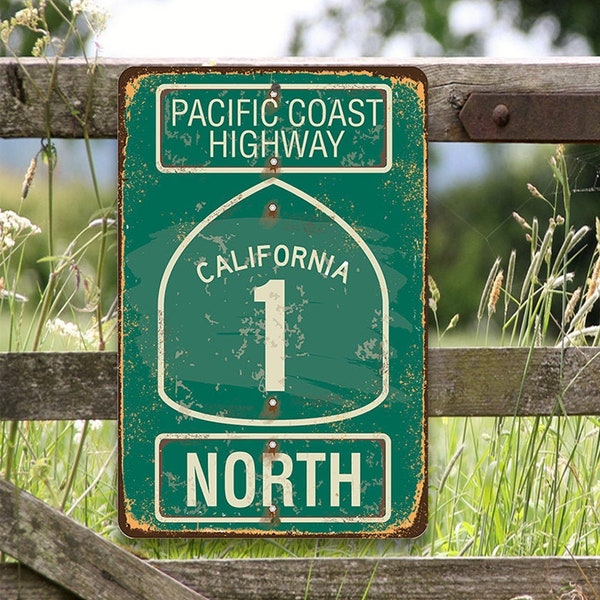 Tin - Pacific Coast Highway California 1 - Metal-8"x12" or 12"x18" Use Indoor/Outdoor-Great Gift and Decor