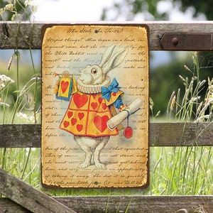 Alice in Wonderland - White Rabbit Dressed as Herald - Metal Sign - Choose 8"x12" or 12"x18" Use Indoor/Outdoor - Great Decor for Kid's Room