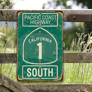 Tin - Pacific Coast Highway South - California - Metal-8"x12" or 12"x18" Use Indoor/Outdoor-Great Gift and Decor