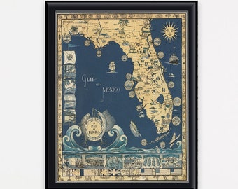 Canvas or Unframed Poster - Antique Map of Florida - Great Vintage Gift and Decor for Home and for Historical Map Enthusiasts