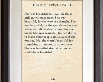 F. Scott Fitzgerald - She Was Beautiful - 11x14 Unframed Typography Book Page Print - Great Gift for Book Lovers