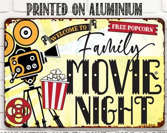 Tin - Metal Sign - Family Movie Night - 8" x 12" or 12" x 18" Use Indoor/Outdoor - Decor for Home Theater