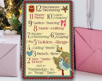 Christmas Home Decor - The 12 Days of Christmas - 8" x 12" or 12" x 18" Aluminum Tin Awesome Metal Poster