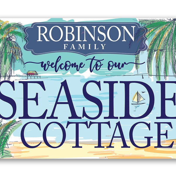 Tin - Seaside Cottage Personalized - 8" x 12" or 12" x 18" Use Indoor/Outdoor - Great Beach House Decor