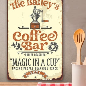 Personalized Coffee Bar Magic In A Cup - 8" x 12" or 12" x 18" Aluminum Tin Awesome Metal Poster