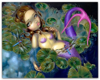 Strangeling Dragonfly Mermaid - Gothic 11x14 Unframed Boho Magical Art Print Poster - Gift for Fairycore, Fantasy, Magic, Goth Decor