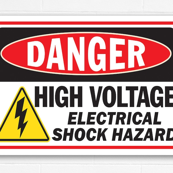 Tin-Danger High Voltage, Electrical Shock Hazard-Danger High Voltage Sign-Metal- 8"x12" 12"x18"-Caution Entrance Sign, Industrial Home Decor