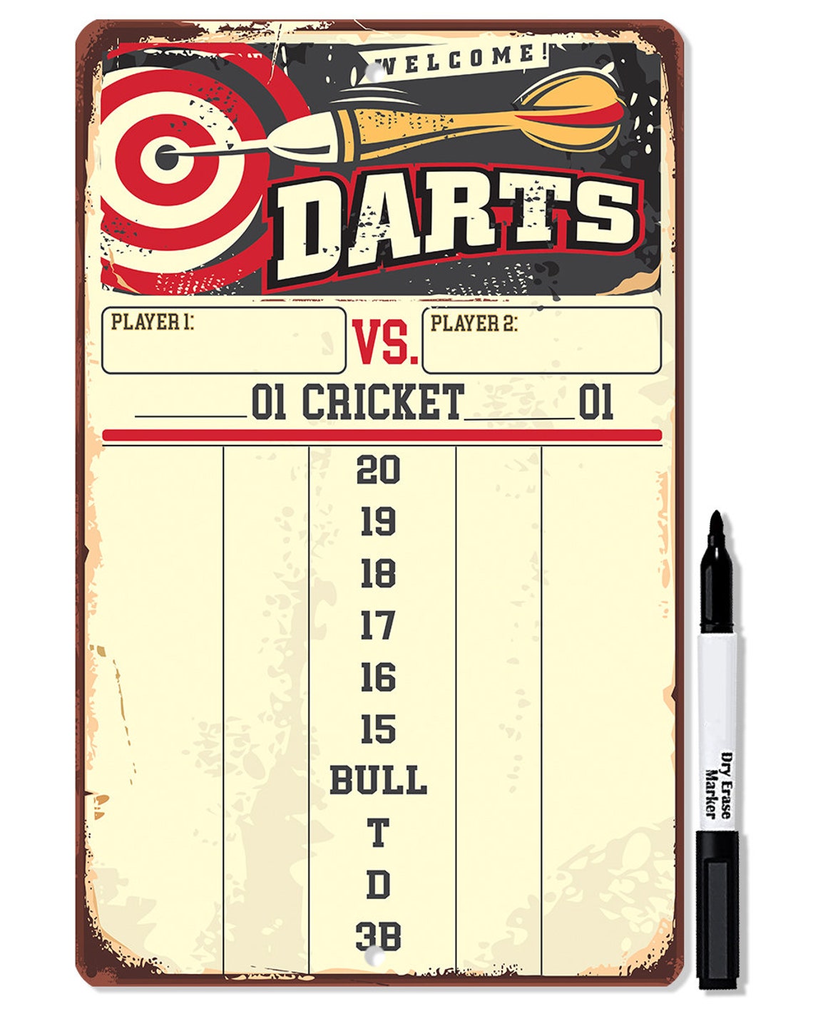 Dart Scoreboard yellow Dry Erase for Keeping Score in Games Etsy