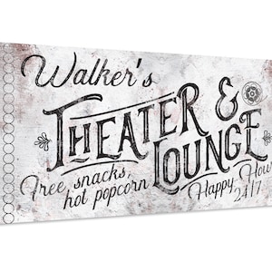 Personalized Last Name - Theater & Lounge - Large Farmhouse Canvas (Not Printed on Wood) - Stretched on Wood Frame - Great Home Decor Gift