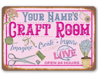 Tin - Personalized - Craft Room Imagine Create Inspire - Metal Sign - 8"x12"/12"x18" Indoor/Outdoor - Great Arts & Crafts Room Decor