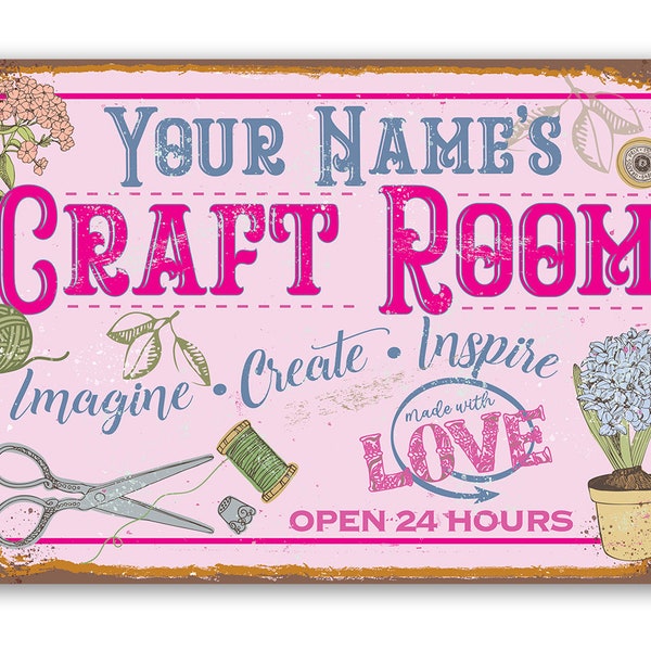 Tin - Personalized - Craft Room Imagine Create Inspire - Metal Sign - 8"x12"/12"x18" Indoor/Outdoor - Great Arts & Crafts Room Decor