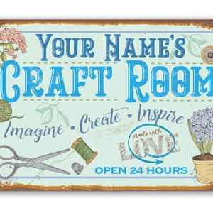 Tin - Personalized - Craft Room Sign - 8" x 12" or 12" x 18" Use Indoor/Outdoor - Gift for Artists & Sculptors, Decor for Sewing Room