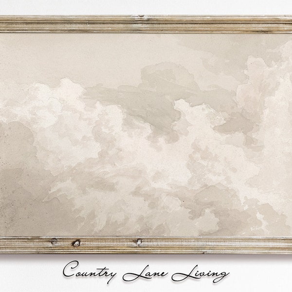 Sky Study Cloudscape Oil Painting Download - Warm Toned Vintage Rustic Art - Print at Home Poster - Printable Instant Downloadable #196