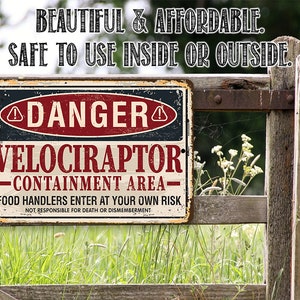 Tin Metal Sign Danger Velociraptor 8x12 or | Etsy