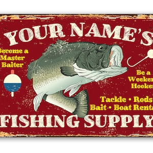 Tin - Personalized Fishing Supply Metal Sign-8"x12"/12"x18"Indoor/Outdoor-Bait Shop Decor/Fisherman Gift