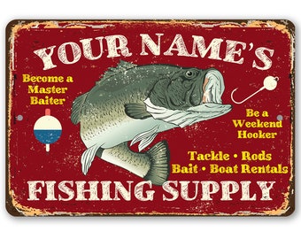 Tin - Personalized Fishing Supply Metal Sign-8"x12"/12"x18"Indoor/Outdoor-Bait Shop Decor/Fisherman Gift