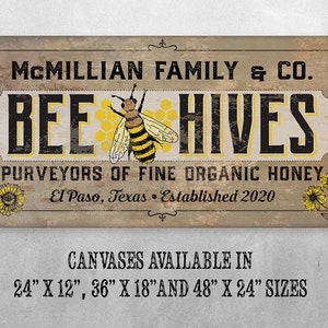 Personalized - Bee Hives - Large Canvas Wall Art - Stretched on Wood Frame - Perfect in Kitchen or Dining Room - Great Gift for Bee Keepers