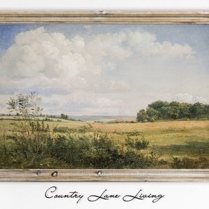 Country Pastures Landscape Oil Painting Download - Cool Toned Vintage Rustic Art - Print at Home Poster - Printable Instant Downloadable#137