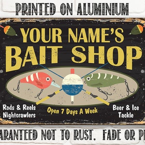 Personalized Metal Sign - Bait Shop - Tin - 8"x12"/12"x18" Use Indoor/Outdoor - Great Gift & Decor