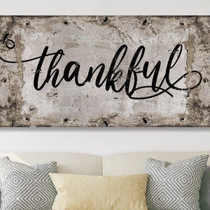 Thankful - Large Canvas Wall Art - Stretched on a Heavy Wood Frame - Ready to Hang - Dining Room Decor - Great Housewarming Gift