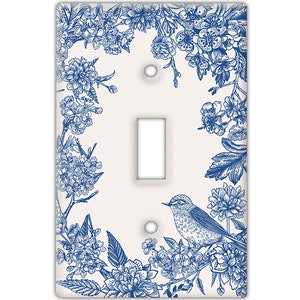Decorative Wall Switch Cover Plate - Blue Floral Etching Decor Switch Plate- Farmhouse With Lots of Blues and Off-whites (Variation 11 - 13)