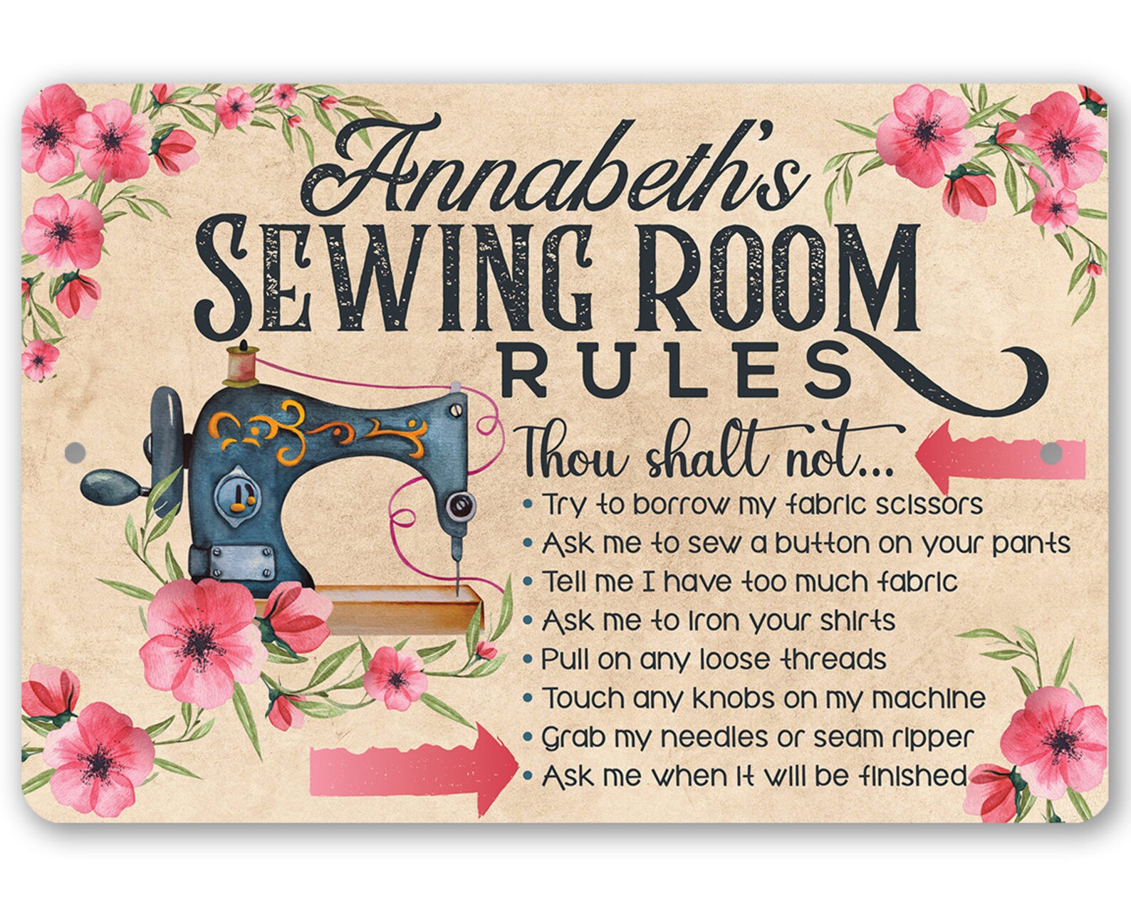 Personalized Sewing Room Rules 8 X 12 or Etsy