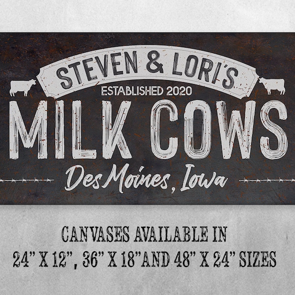 Personalized - Milk Cows - Large Canvas Wall Art (Not Printed on Metal) - Stretched on a Heavy Wood Frame - Housewarming Gift to Farm Owners