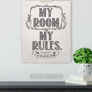 My Room My Rules Handmade Paper 12.5x15 Inspirational Unframed Positive Quote Book Page Print Poster Teen Room, Stuff for Dorm Rooms image 4