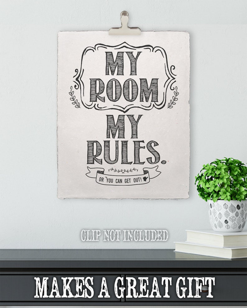 My Room My Rules Handmade Paper 12.5x15 Inspirational Unframed Positive Quote Book Page Print Poster Teen Room, Stuff for Dorm Rooms image 4