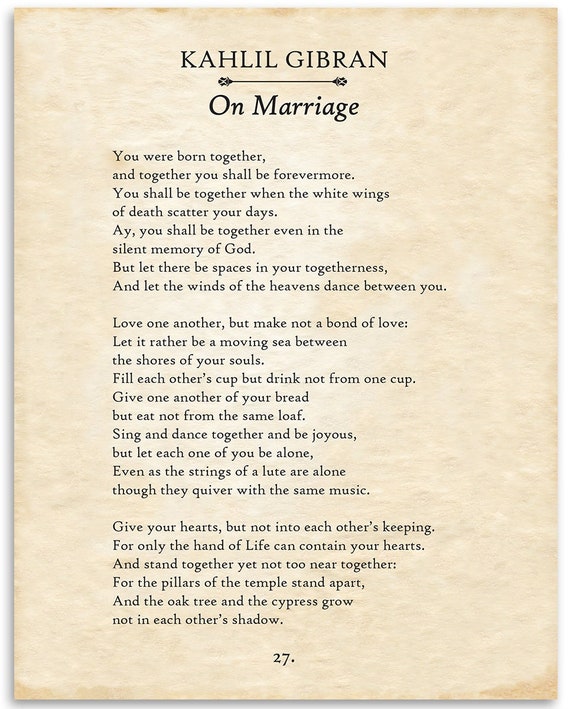 Instant Digital Download Kahlil Gibran-on Marriage Love - Etsy